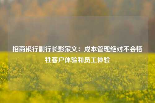 招商银行副行长彭家文：成本管理绝对不会牺牲客户体验和员工体验