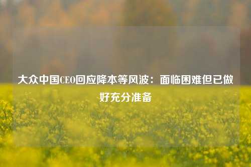 大众中国CEO回应降本等风波：面临困难但已做好充分准备