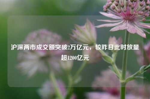 沪深两市成交额突破2万亿元，较昨日此时放量超1200亿元