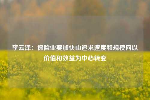 李云泽：保险业要加快由追求速度和规模向以价值和效益为中心转变