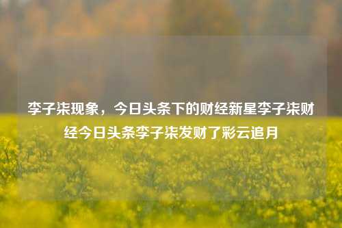 李子柒现象，今日头条下的财经新星李子柒财经今日头条李子柒发财了彩云追月