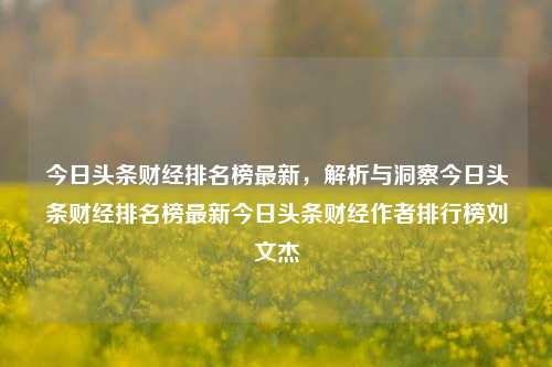 今日头条财经排名榜最新，解析与洞察今日头条财经排名榜最新今日头条财经作者排行榜刘文杰