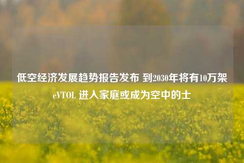 低空经济发展趋势报告发布 到2030年将有10万架eVTOL 进入家庭或成为空中的士