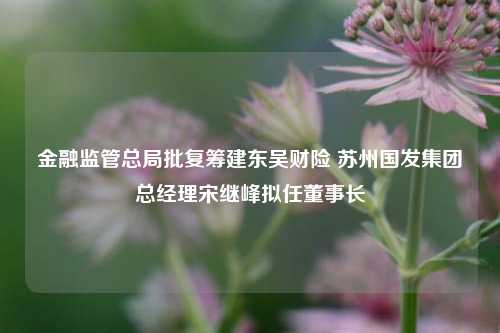 金融监管总局批复筹建东吴财险 苏州国发集团总经理宋继峰拟任董事长