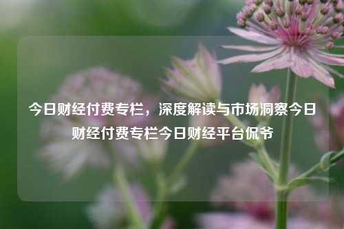 今日财经付费专栏，深度解读与市场洞察今日财经付费专栏今日财经平台侃爷