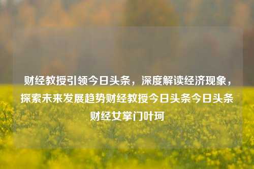 财经教授引领今日头条，深度解读经济现象，探索未来发展趋势财经教授今日头条今日头条财经女掌门叶珂